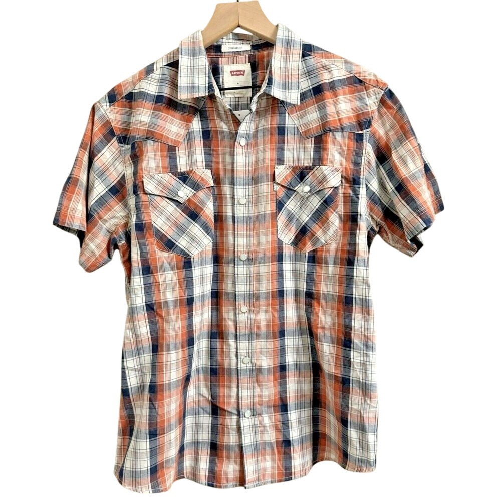 Levi's Men's Medium Western Style Plaid Pattern Snap Front Short Sleeve Shirt